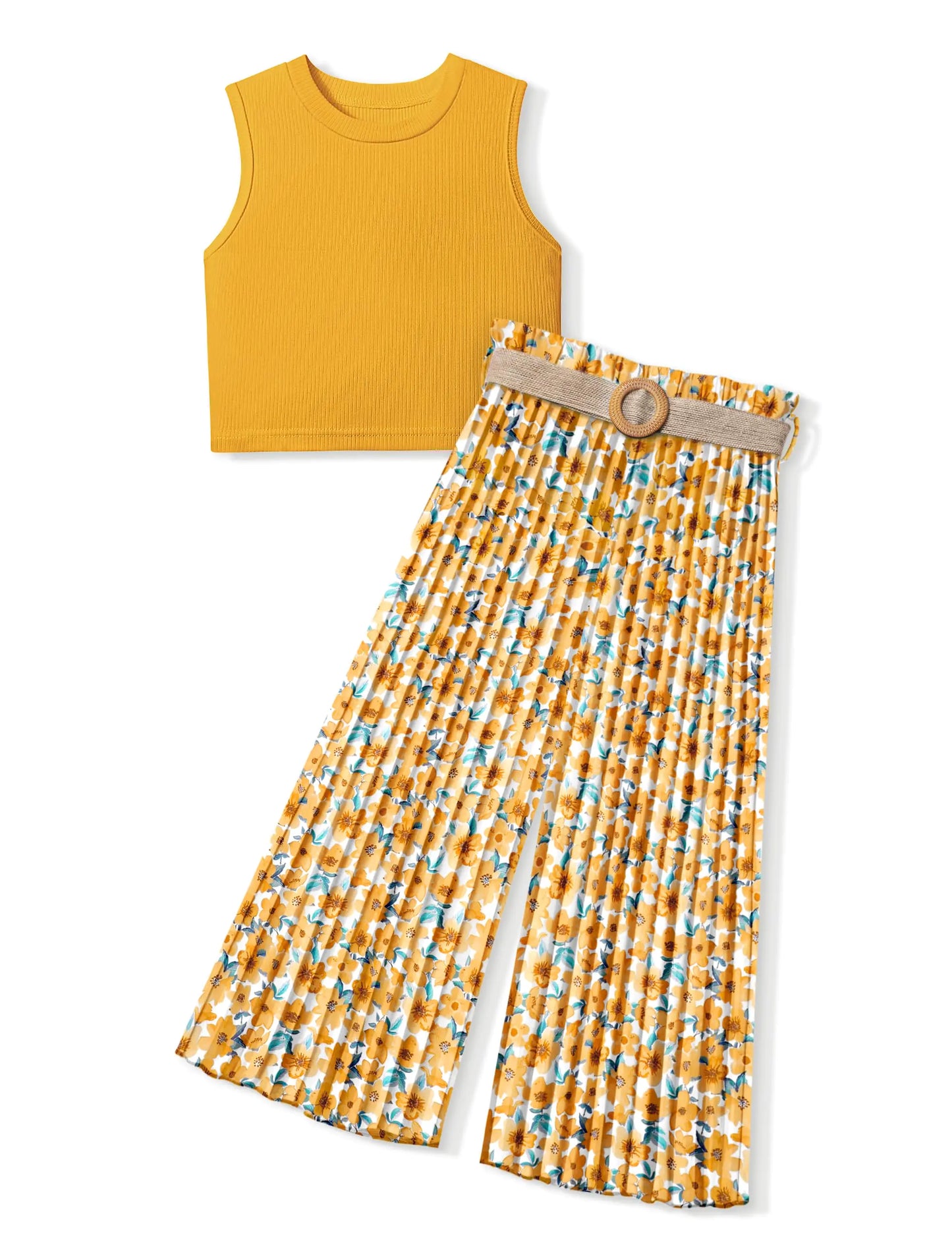 Sunbright Teen Girl Ribbed Tank & Pleated Pants Set