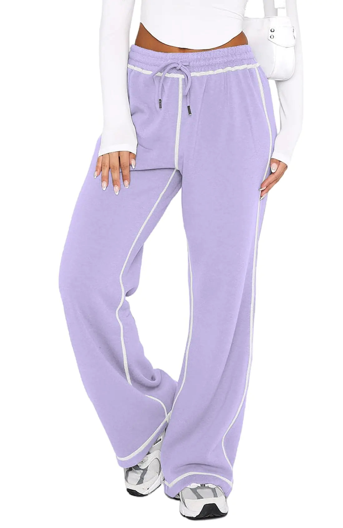 PURSUECOMFORT Wide Leg Joggers Women - Plush Lounge Pants with Pockets in Purple M