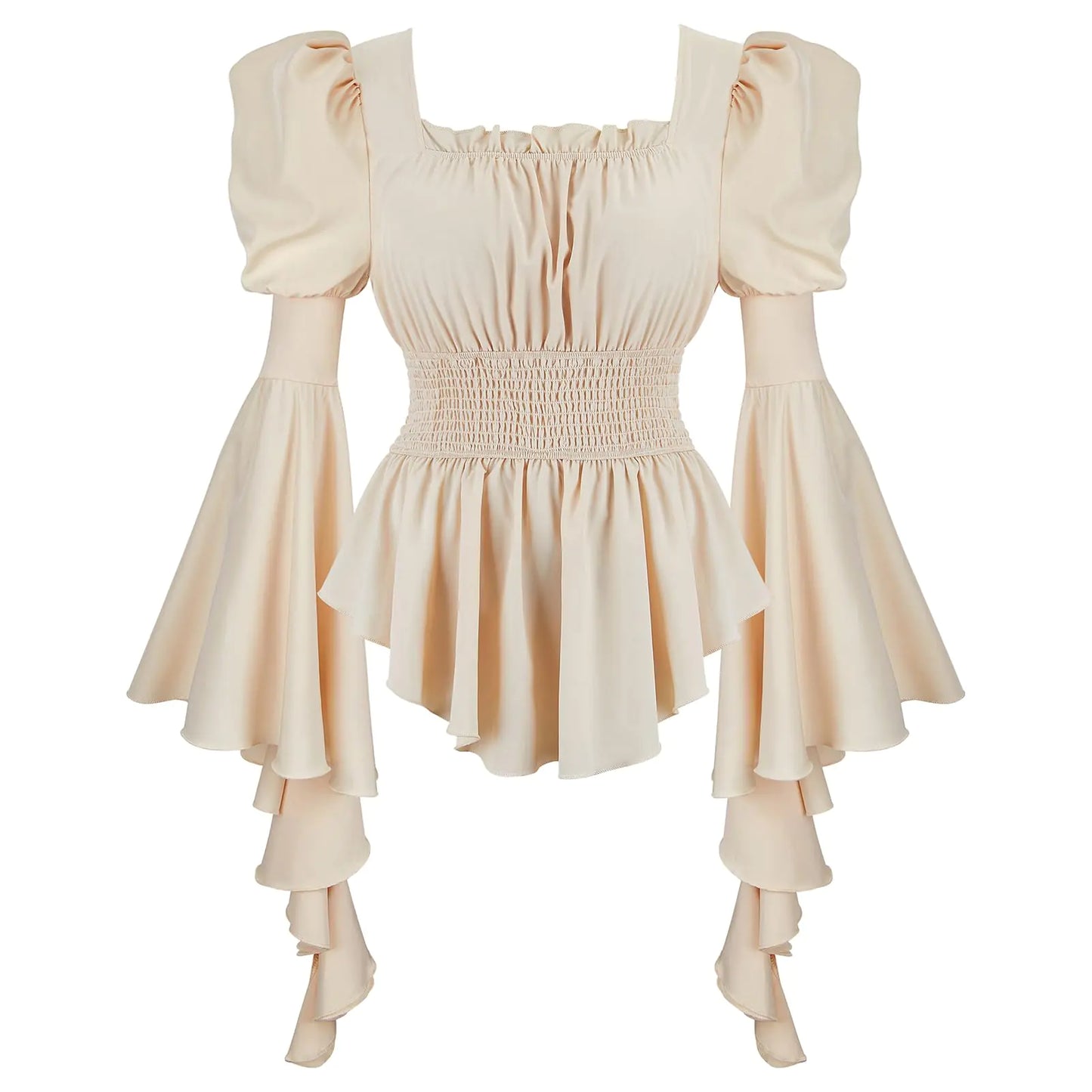 Victorian Lace Ruffle Blouse Beige-XL