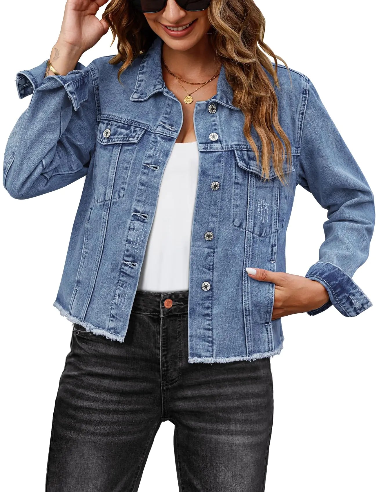 Luvamia Chic Lightweight Denim Jacket - Medium Blue M