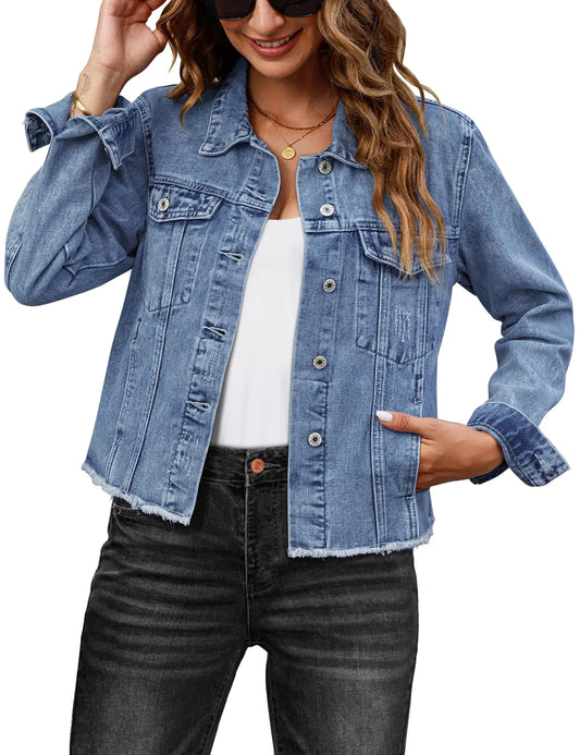 Luvamia Chic Lightweight Denim Jacket - Medium Blue M